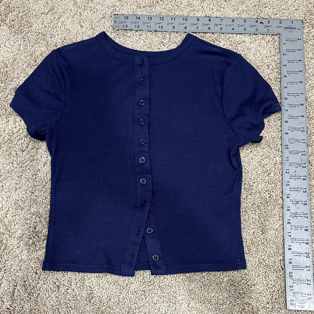 Navy Blue Button-Up Short Sleeve Top